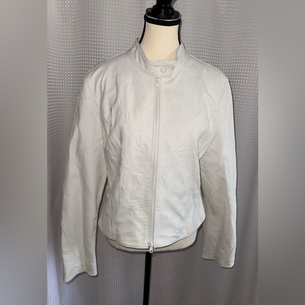Italian OXYHO Sorento white y2k leather Moto Jacket size XL fits L‎